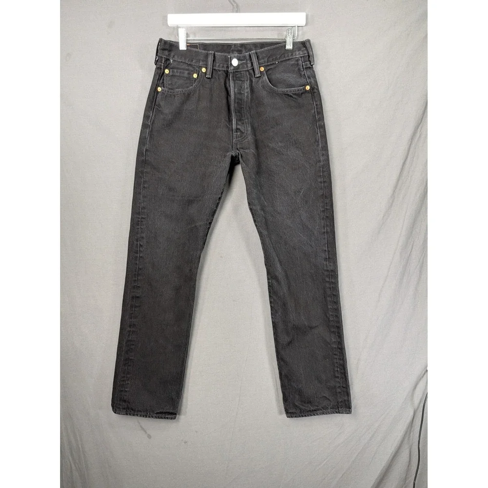 Levis 501 Original Fit Jeans Mens 33x32 Black Straight Leg Button Fly Denim